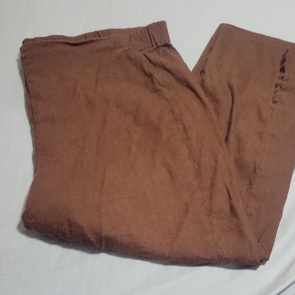 Brown Stretch Linen 3/4 Pants